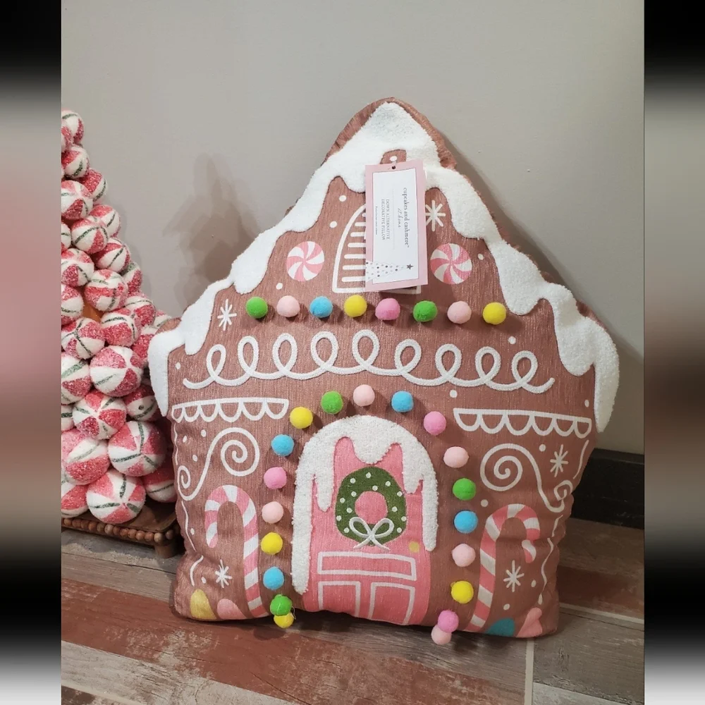 Cupcakes And Cashmere Gingerbread House Pillow-NWT